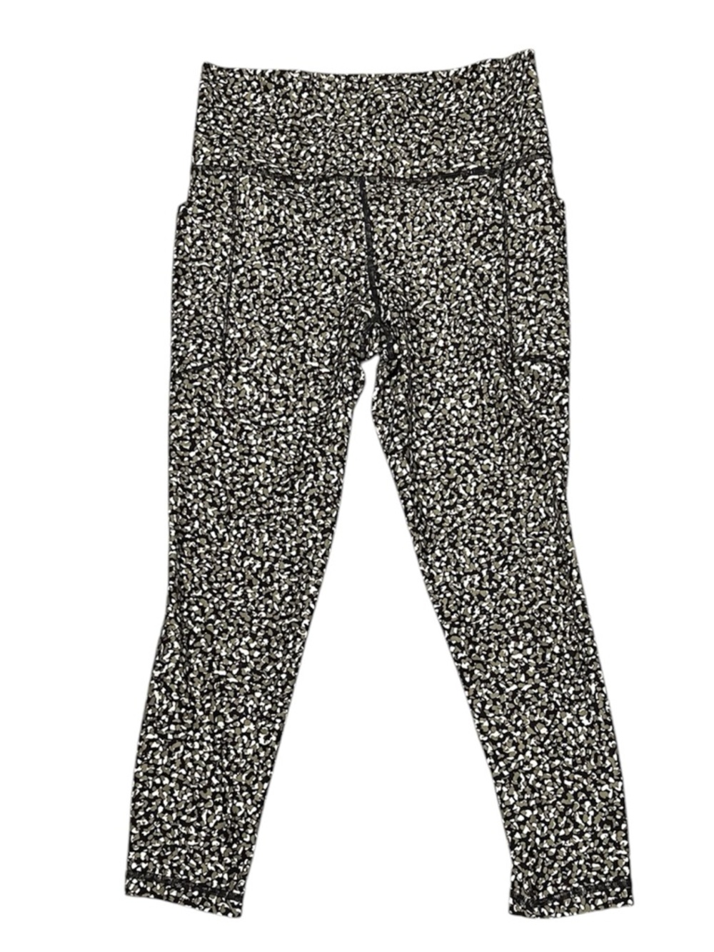 Athleta Olive, Black & White Camo-Style Salutation Stash Tight Size M